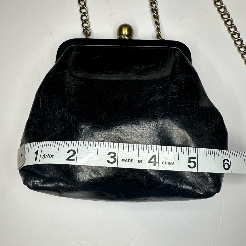 Hobo Int. Black Leather Kiss Lock Crossbody‎ Bag Chain Strap Floral Lining - Picture 6 of 13